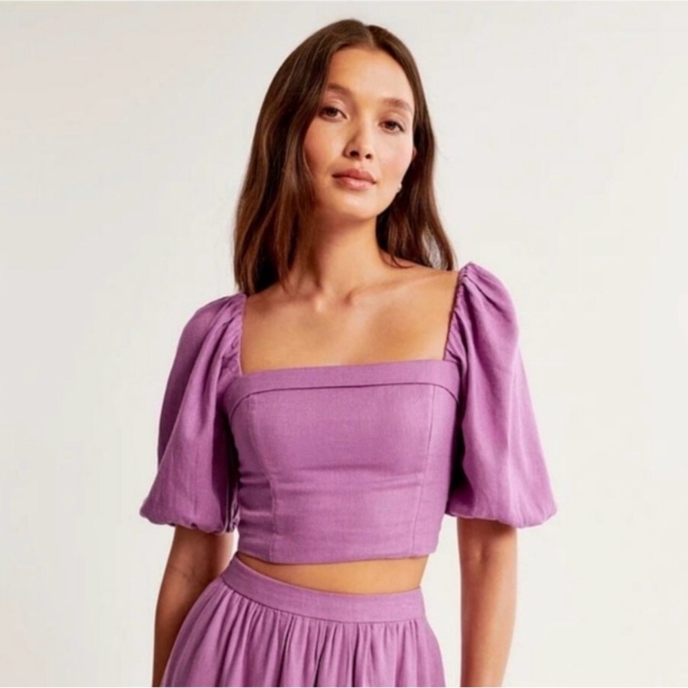 Abercrombie & Fitch | Linen-Blend Puff Sleeve Set Top